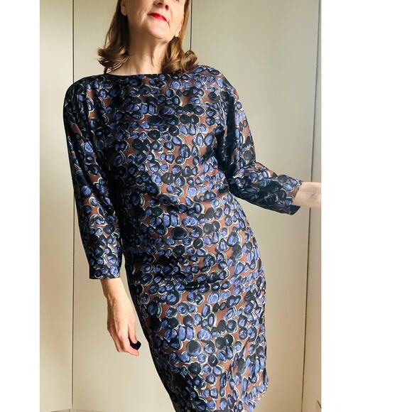 Designer Piazza Sempione Silk Shift Dress Puple Black Size Knee Length Cocktail - Picture 10 of 10